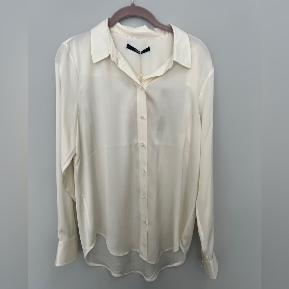 Quince Washable Silk Stretch Button Up Blouse IVORY NWT